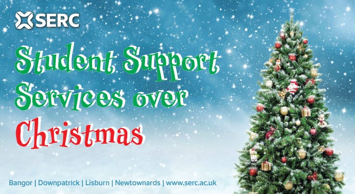 Picture of Christmas Tree with text Student Support Services over Christmas